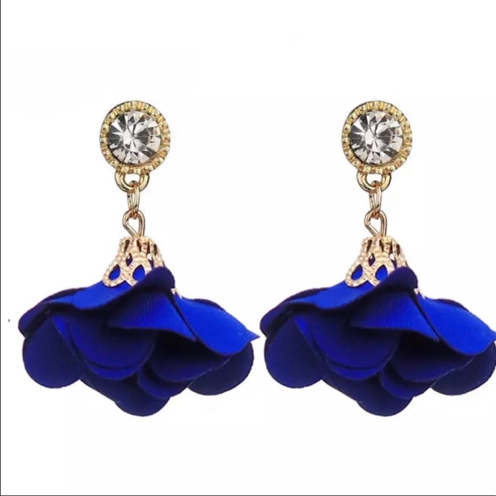 Royal Blue Flower Drop Earrings